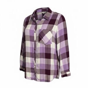 Terra & Sky Women Purple Shirt Plus Size 1X (16W-18W) Button Plaid Soft Viscose